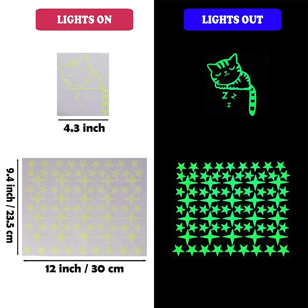 1set Glow In The Dark Toys Fluorescent Stars Round Stickers Green Luminous PVC Switch Sticker |