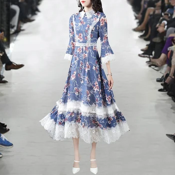 HAMALIEL Runway Designer Summer Women Party Dress New Fashion Blue Chiffon Floral Print Patchwork Lace Long Female Holiday Dress
HAMALIEL Runway Designer Summer Women Party Dress New Fashion Blue Chiffon Floral Print Patchwork Lace Long Female Holiday Dress