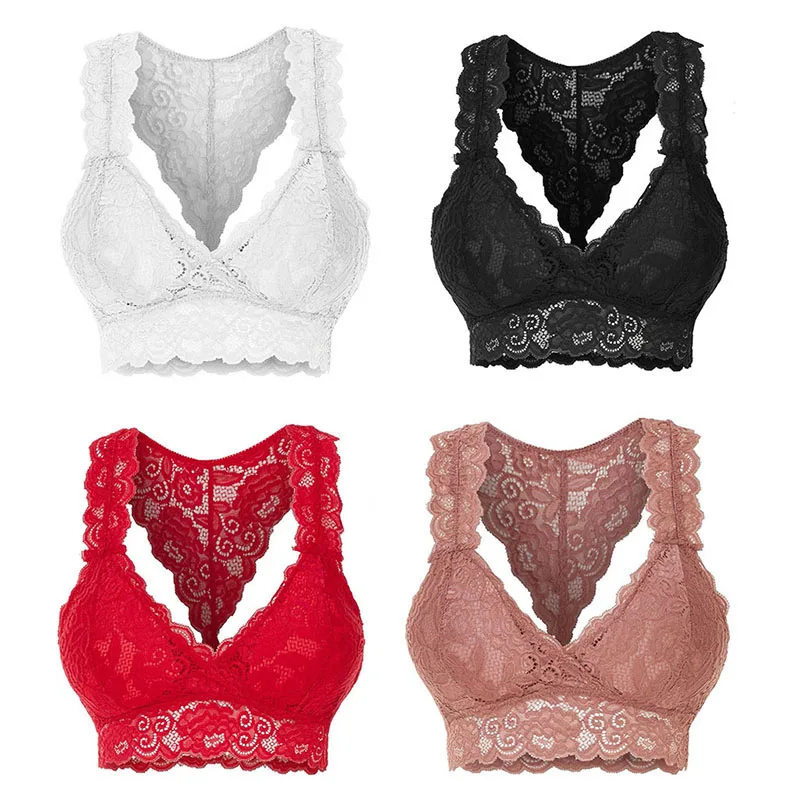 Plus Size Vest Bras for Women Floral Lace Underwear Women 3/4 Cups Bralette  Seamless Padded Wireless Push Up Lingerie