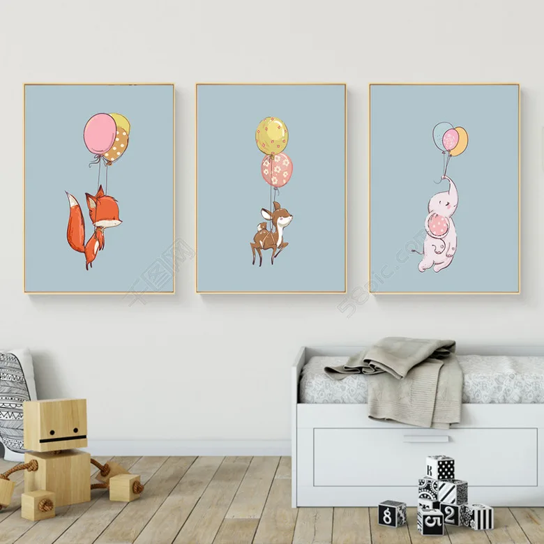 

Woodland Animal Deer fox on ballon Wall Art Canvas Nordic Posters Nursery Prints for Baby Room Painting Picture Kids Bedroom