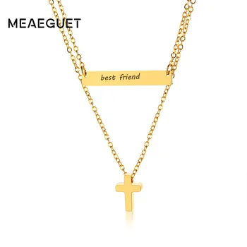 Gold Chains Stainless Steel Chokers Cross Bar Pendant Customized Name Logo Double Womens Necklaces Collares Best Friends Gifts 
Gold Chains Stainless Steel Chokers Cross Bar Pendant Customized Name Logo Double Womens Necklaces Collares Best Friends Gifts