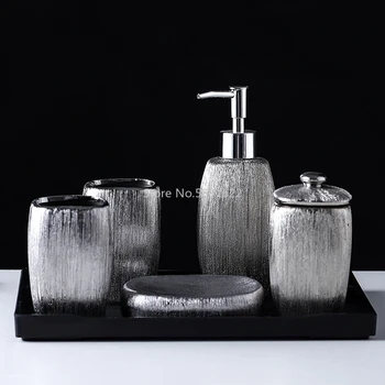 Electroplated Silver Ceramic Bathroom Accessories 6pcs Set Wash Set/Lotion Soap Dispenser/Toothbrush Holder
Electroplated Silver Ceramic Bathroom Accessories 6pcs Set Wash Set/Lotion Soap Dispenser/Toothbrush Holder