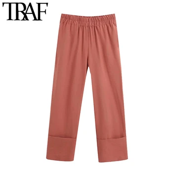 TRAF Women Chic Fashion Office Wear Turn Up Pants Vintage High Elastic Waist Side Pockets Female Ankle Trousers Mujer
TRAF Women Chic Fashion Office Wear Turn Up Pants Vintage High Elastic Waist Side Pockets Female Ankle Trousers Mujer