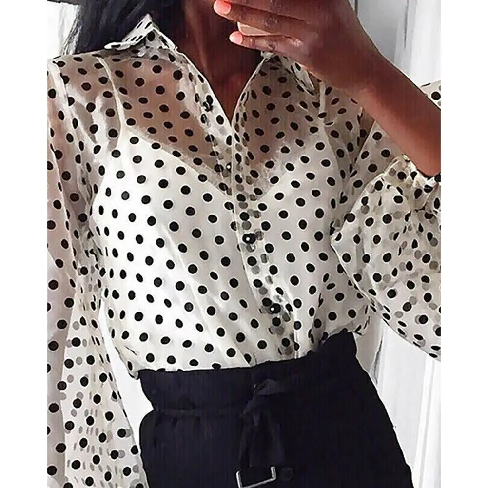 Women Vogue Polka Dot Retro Mesh Blouse Puff Sleeve OUT0889 Women Vogue Polka Dot Retro Mesh Blouse Puff Sleeve OUT0889