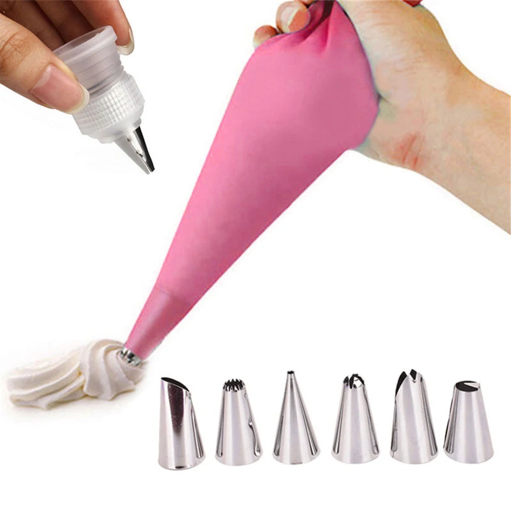 8 PCS/Set Cake Decorating Tips Set Icing Piping Cream Pastry Bag with 6 pcs Stainless Steel Nozzle Set DIY Cake Decorating Tools 
8 PCS/Set Cake Decorating Tips Set Icing Piping Cream Pastry Bag with 6 pcs Stainless Steel Nozzle Set DIY Cake Decorating Tools