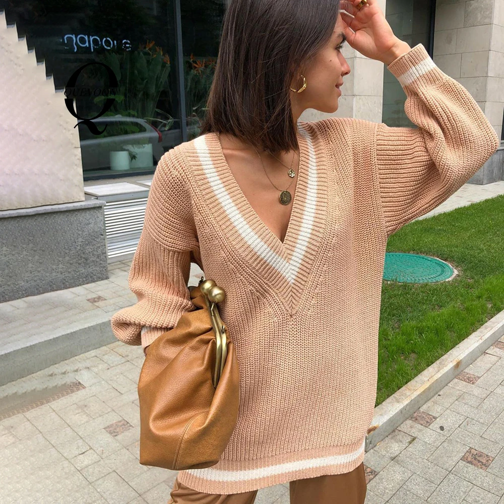 QUEVOON Women Knitting V-Neck Sweater Patchwork Solid Color Casual Tops Female Pullover Sweaters Winter Autumn Fashion Jumper
QUEVOON Women Knitting V-Neck Sweater Patchwork Solid Color Casual Tops Female Pullover Sweaters Winter Autumn Fashion Jumper