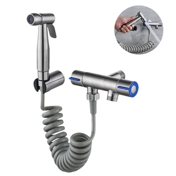 

1 Set Stainless Steel Bidets Set Toilet Flushing Spray Head Toilet Hand-held Booster Nozzle Sturdy Pressurized Sprayer