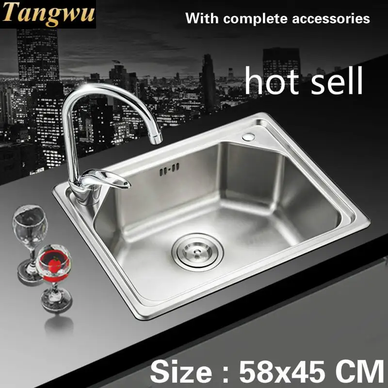 

Free shipping The balcony kitchen sink 0.8 mm food grade 304 stainless steel standard single slot vogue hot sell 58x45 CM