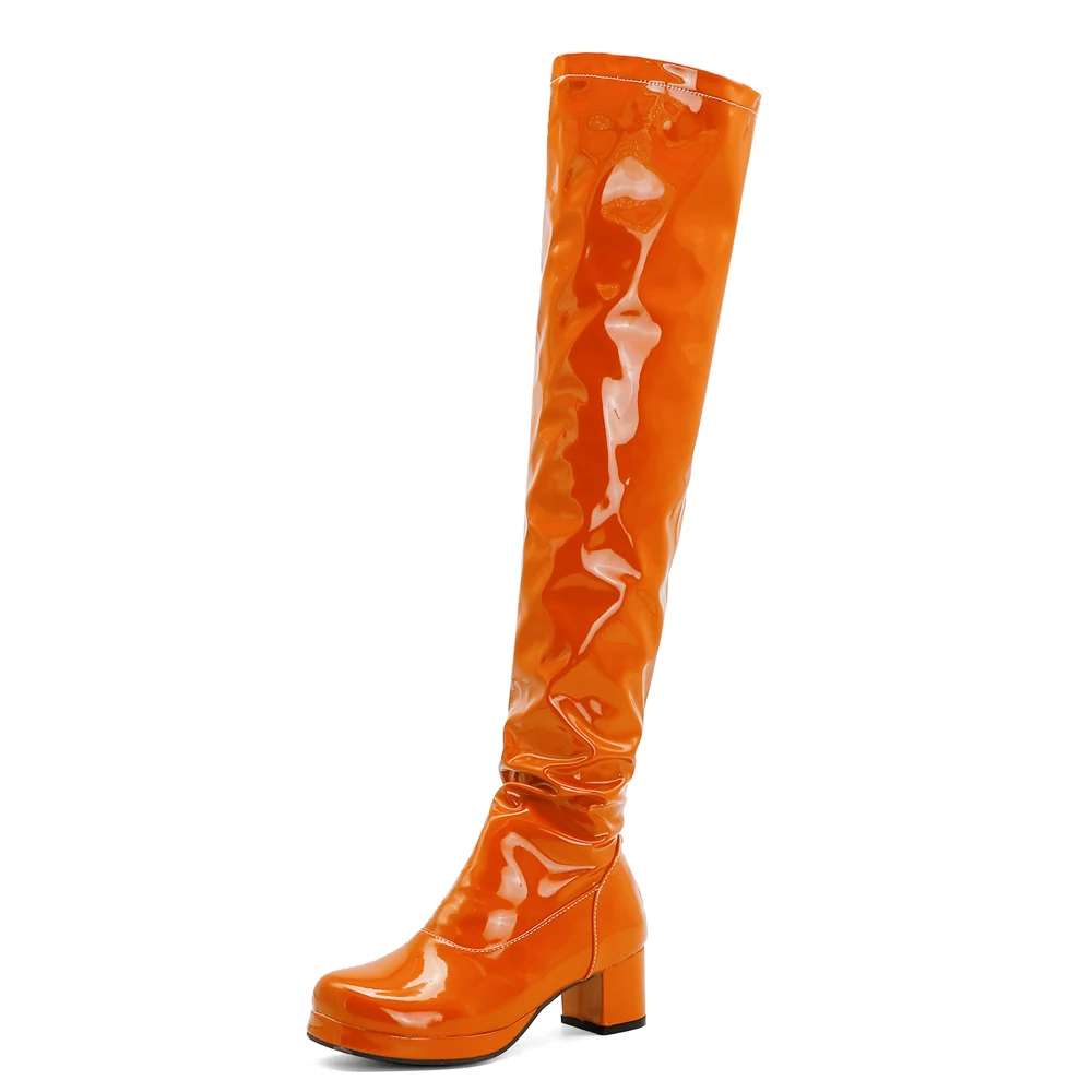 Orange Oversized Patent Leather Thick-Heeled Over-The-Knee Boots Green Bright Leather Boots Purple Mid-Heeled Boots Yellow Red
Orange Oversized Patent Leather Thick-Heeled Over-The-Knee Boots Green Bright Leather Boots Purple Mid-Heeled Boots Yellow Red