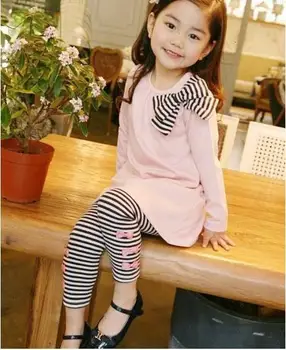 2018 New Europe and America Baby Girls Spring and Autumn Pure color + striped trousersLong Sleeved Cartoon Image Suit
2018 New Europe and America Baby Girls Spring and Autumn Pure color + striped trousersLong Sleeved Cartoon Image Suit