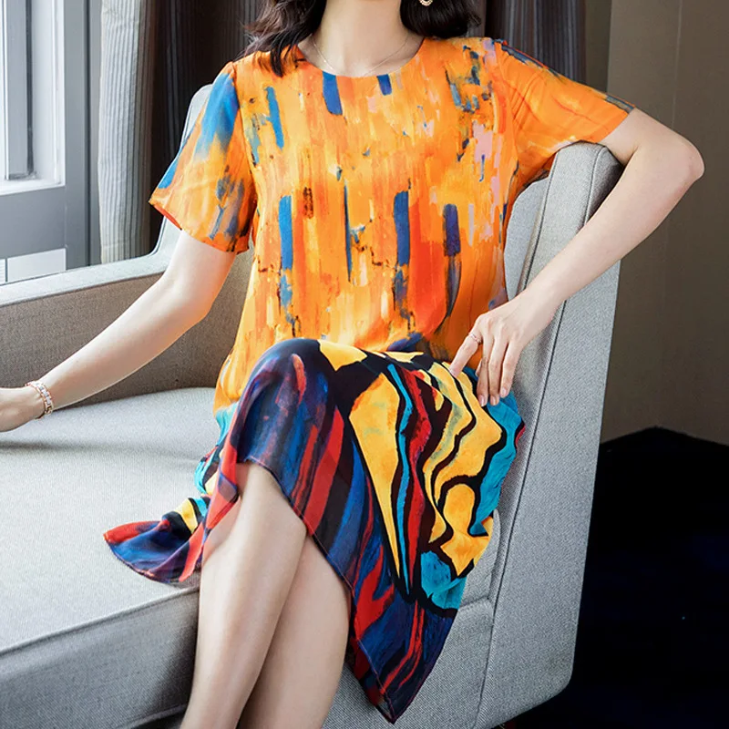 2019 Xia Yang Gas Large Size Chiffon Printed Kuotaitai over-the-Knee Long Dress Women's Middle-aged Women Dress Slimming Middle- 
2019 Xia Yang Gas Large Size Chiffon Printed Kuotaitai over-the-Knee Long Dress Women's Middle-aged Women Dress Slimming Middle-