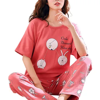 Women Pajamas Set Trousers Long Pants Short Sleeve Cartoon Rabbit Print Stripes T-shirts tops Casual Sleepwear Home Leisure Wear
Women Pajamas Set Trousers Long Pants Short Sleeve Cartoon Rabbit Print Stripes T-shirts tops Casual Sleepwear Home Leisure Wear