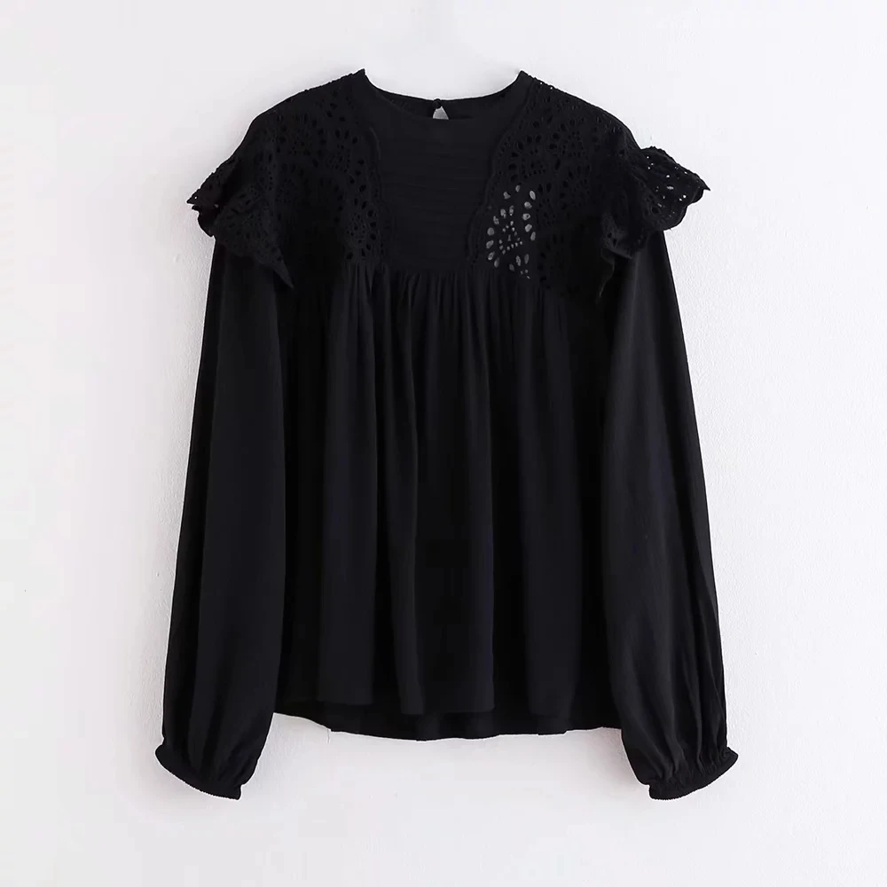 Hollow Embroidery Splicing Cascading Ruffle Women Shirt 2019 Autumn Leisure Lady Long Sleeve Blouse Loose Tops S6382
Hollow Embroidery Splicing Cascading Ruffle Women Shirt 2019 Autumn Leisure Lady Long Sleeve Blouse Loose Tops S6382