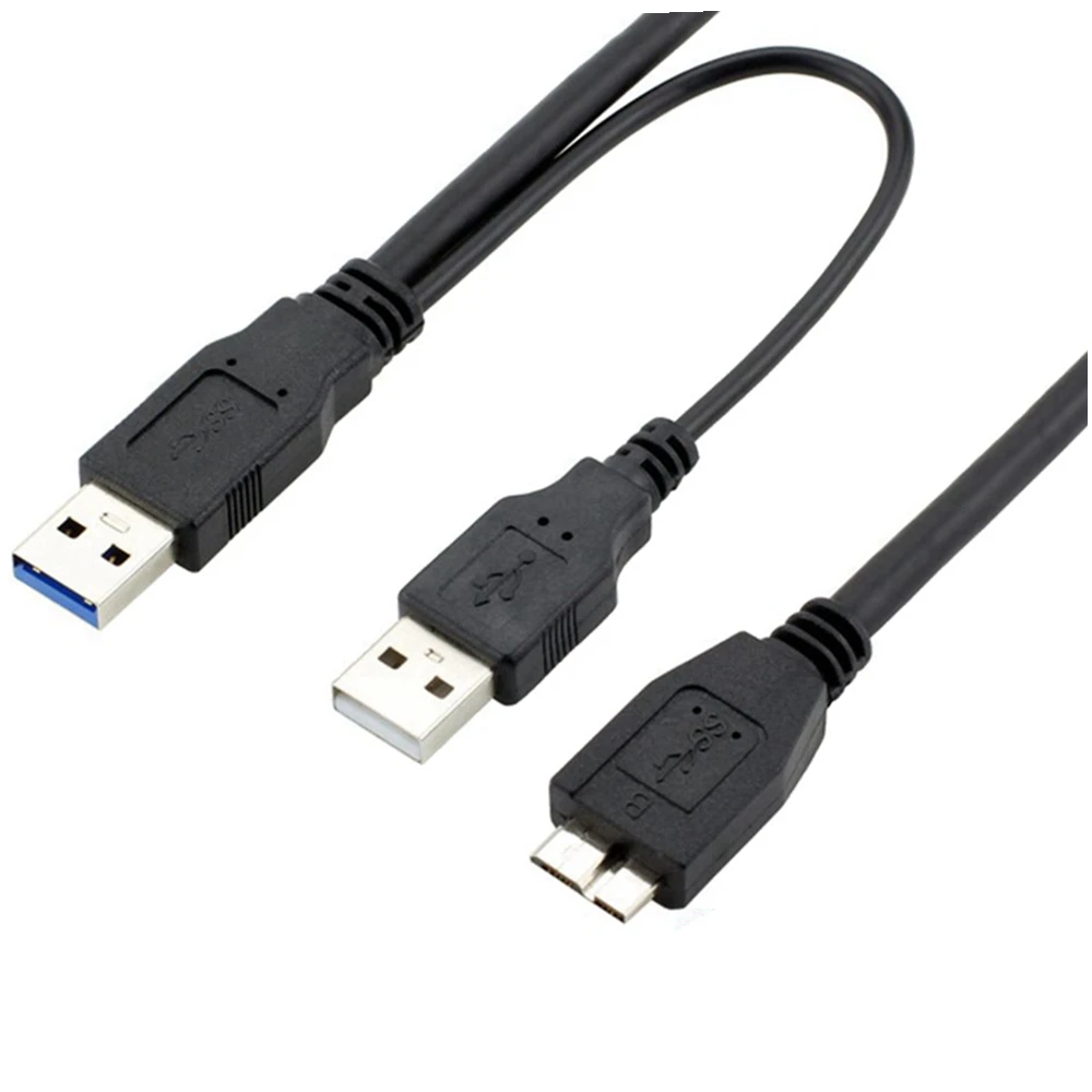 Фото Двойной USB 3 0 A штекер к Micro-B + блок питания Y-образный кабель для жесткого диска HDD |