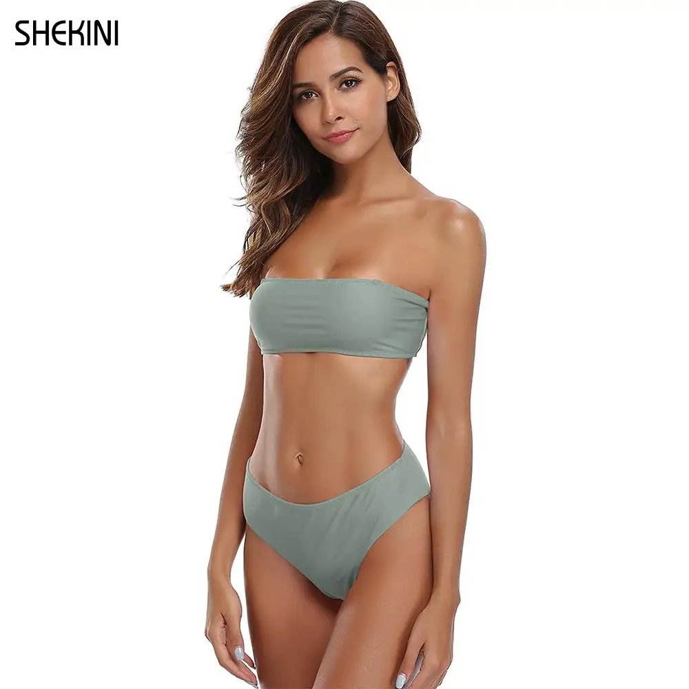 

SHEKINI Women's Sexy Halter Bandeau Backless Bikini Cutout Bathing Suit High Waisted Bottom Two Piece Swimsuits Beachwear