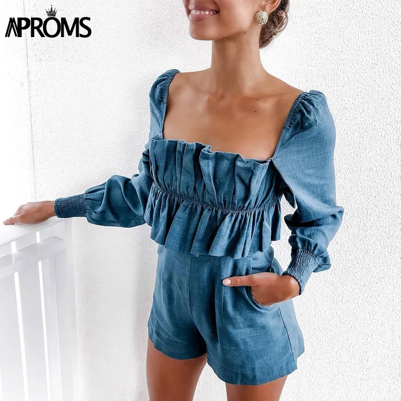 Aproms Casual Blue Ruffles Playsuit Women Long Sleeve Elastic High Waist Jumpsuit Romper Female Autumn Solid Color Sexy Overalls
Aproms Casual Blue Ruffles Playsuit Women Long Sleeve Elastic High Waist Jumpsuit Romper Female Autumn Solid Color Sexy Overalls
