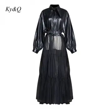 Runway Design Women 2020 Summer New Tide Long-sleeved Mesh Splicing Leather High Street Style Tide Slim With Belt Party Clothes
Runway Design Women 2020 Summer New Tide Long-sleeved Mesh Splicing Leather High Street Style Tide Slim With Belt Party Clothes