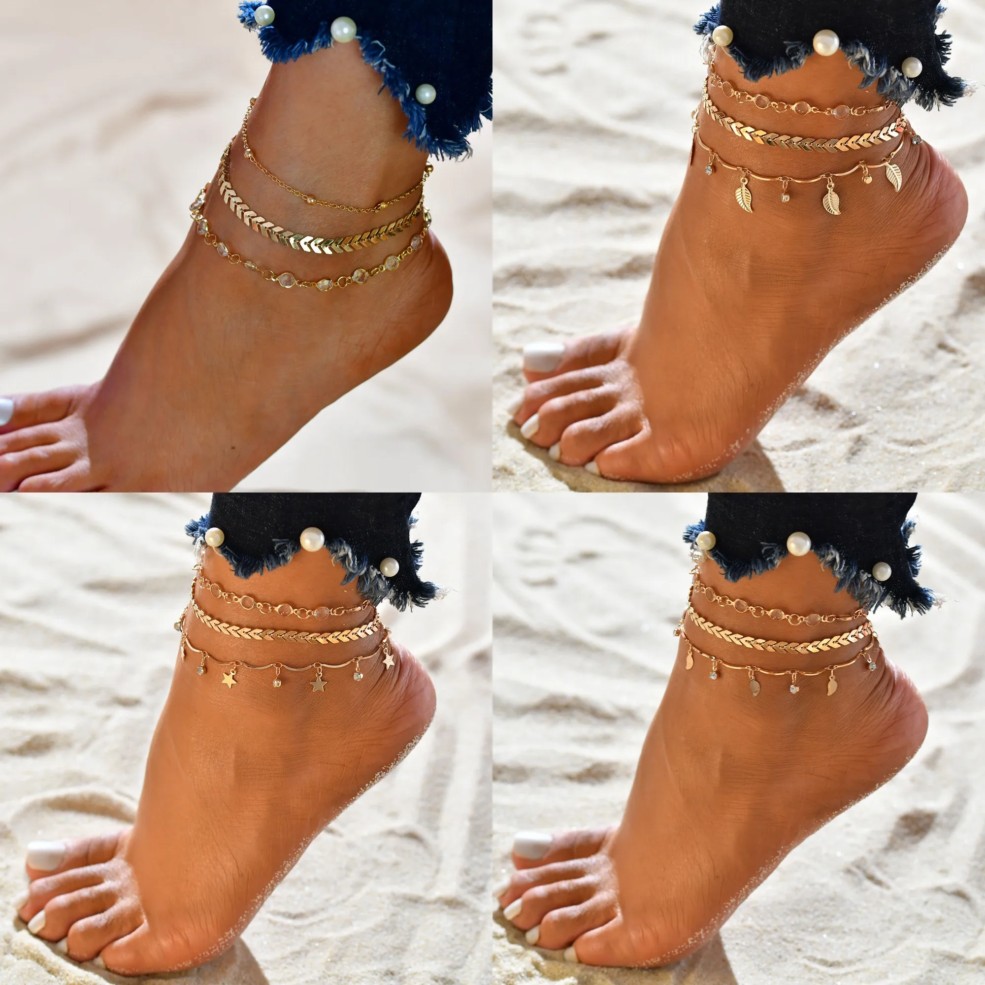 

3pcs/set Multilayer Bohemian Anklets for Women Foot Anklet Vintage Summer Beach Female Charm Barefoot Sandal Leg Chain Jewelry