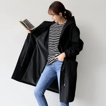 Long Hooded Slim Jacket Autumn New Korean Style Solid Color Polyester Plus Velvet Plus Size Windbreaker Female Winter tide f212
Long Hooded Slim Jacket Autumn New Korean Style Solid Color Polyester Plus Velvet Plus Size Windbreaker Female Winter tide f212