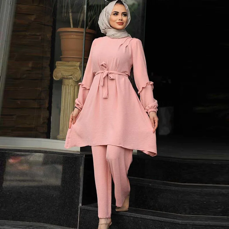 Saudi Arabia Fashion Muslim Women's Suit Monochrome Includes Pants Tops Two Piece Set Islamic Ramadan Casual Shopping Prayer Set
Saudi Arabia Fashion Muslim Women's Suit Monochrome Includes Pants Tops Two Piece Set Islamic Ramadan Casual Shopping Prayer Set