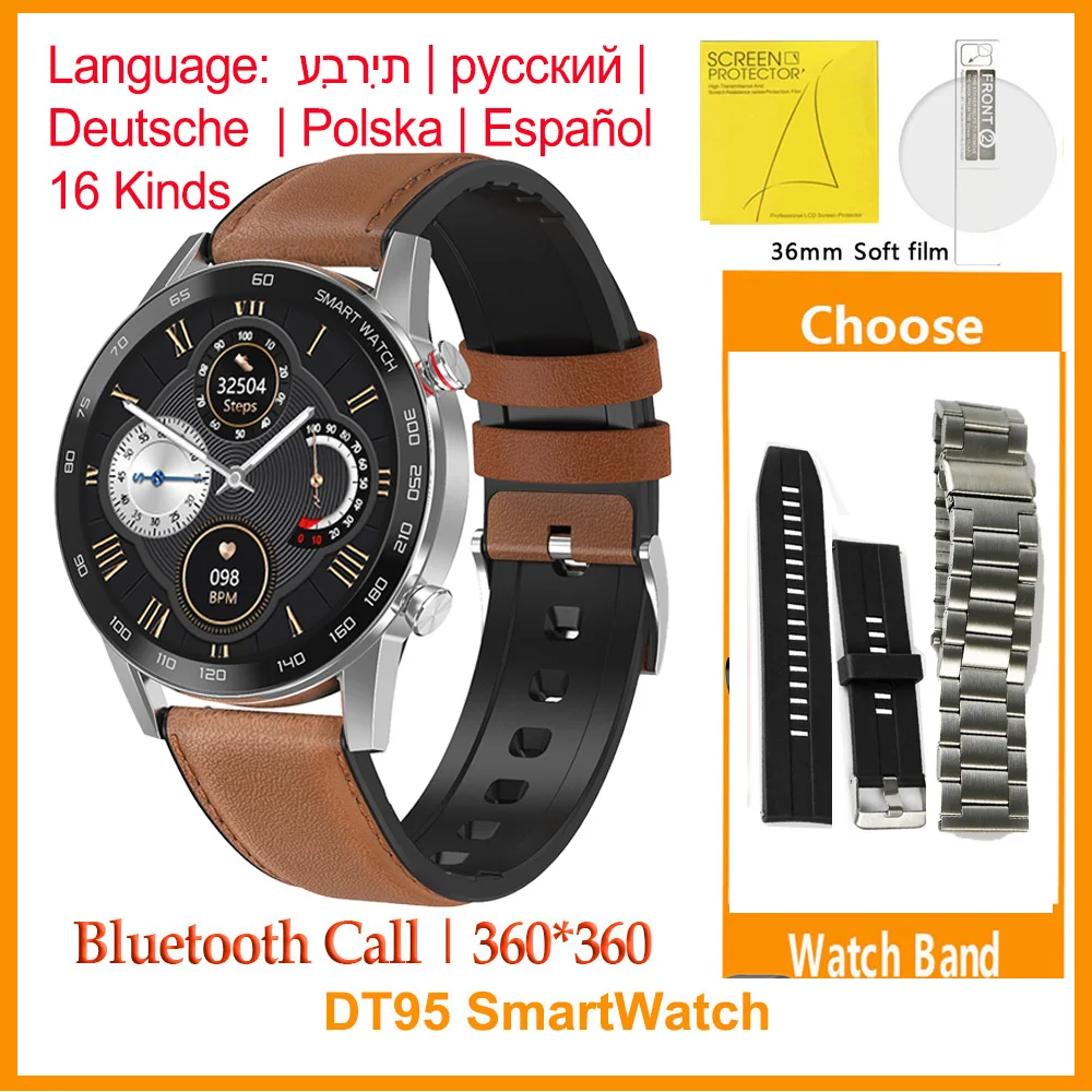 

[ES] NO.1 DT95 SmartWatch Men IP68 Waterproof Bluetooth Call 360*360 ECG Heat Rate 1.3inch TFT Sleep Monitor VS L16 Smart watch