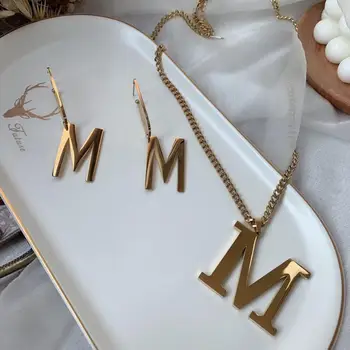 New Minimalist stainless steel Letter Name Initial Necklaces For Women Long Big Letter M Earrings Pendant Necklace Girl gift 
New Minimalist stainless steel Letter Name Initial Necklaces For Women Long Big Letter M Earrings Pendant Necklace Girl gift