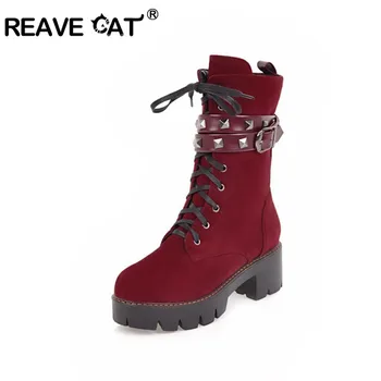 REAVE CAT 2020 New Black Lace up punk Boots women Round toe ankle boots for women rivets Motorcycle boots thick Platform Boots
REAVE CAT 2020 New Black Lace up punk Boots women Round toe ankle boots for women rivets Motorcycle boots thick Platform Boots