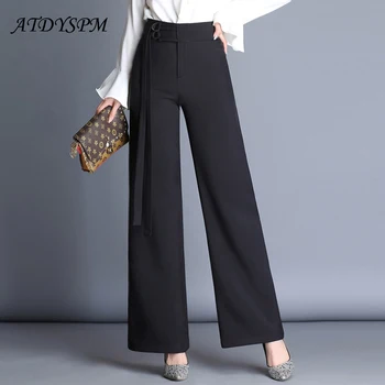Elegant Women Fashion Wide Leg Pants High Waist Sashes Design Black Long Pants Trousers Female Office Street Wear Casual Pants
Elegant Women Fashion Wide Leg Pants High Waist Sashes Design Black Long Pants Trousers Female Office Street Wear Casual Pants
