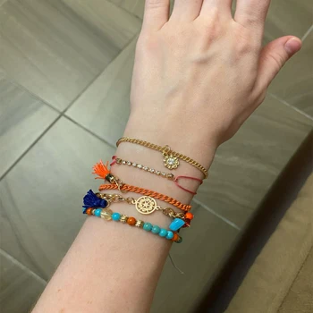 Casual Summer Holiday Gold Color Plating Marble Bead Thread Tassel Natural Stone Round Filigree Disc 5 ROW BRACELET For Girl 
Casual Summer Holiday Gold Color Plating Marble Bead Thread Tassel Natural Stone Round Filigree Disc 5 ROW BRACELET For Girl