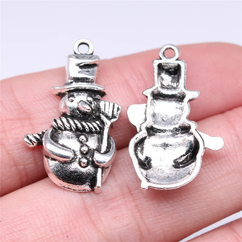 

Wholesale 100pcs/bag 28x14mm Christmas Snowman Charms For DIY Jewelry Making Antique Silver Color Charms Jewelry Findings