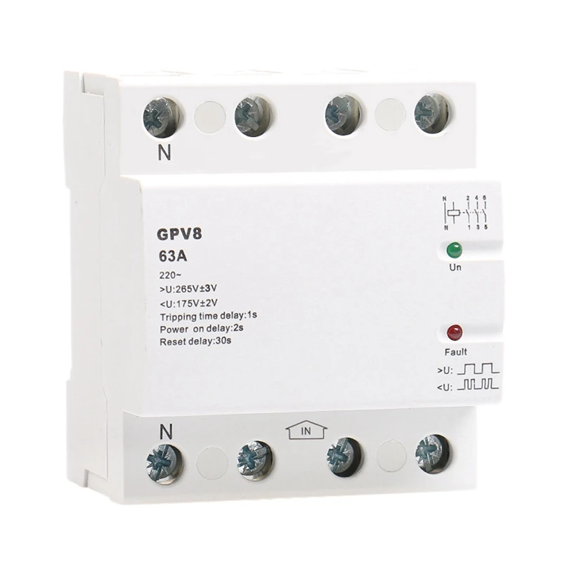 Din Rail Automatic over Under Voltage Protector 220V AC Single Phase & Three Phase Self Resetting Protector GPV8-63D 4P 63A
Din Rail Automatic over Under Voltage Protector 220V AC Single Phase & Three Phase Self Resetting Protector GPV8-63D 4P 63A