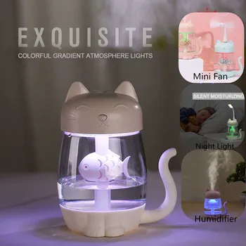 3 in 1 Ultrasonic Humidifier Essential Oil Diffuser Ultrasonic Air Humidifier 350ml Cat Cool Mist Mini Fan LED Night light
3 in 1 Ultrasonic Humidifier Essential Oil Diffuser Ultrasonic Air Humidifier 350ml Cat Cool Mist Mini Fan LED Night light