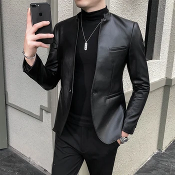 Traje Esportivo de Lazer Personalizado MAQVOB: o Par Perfeito para Estilo e Conforto 13 British Style Clothing Fashion Men High Quality Casual Leather Jacket Male Slim Fit Business leather Suit Coat/Man Blazers S-3XL