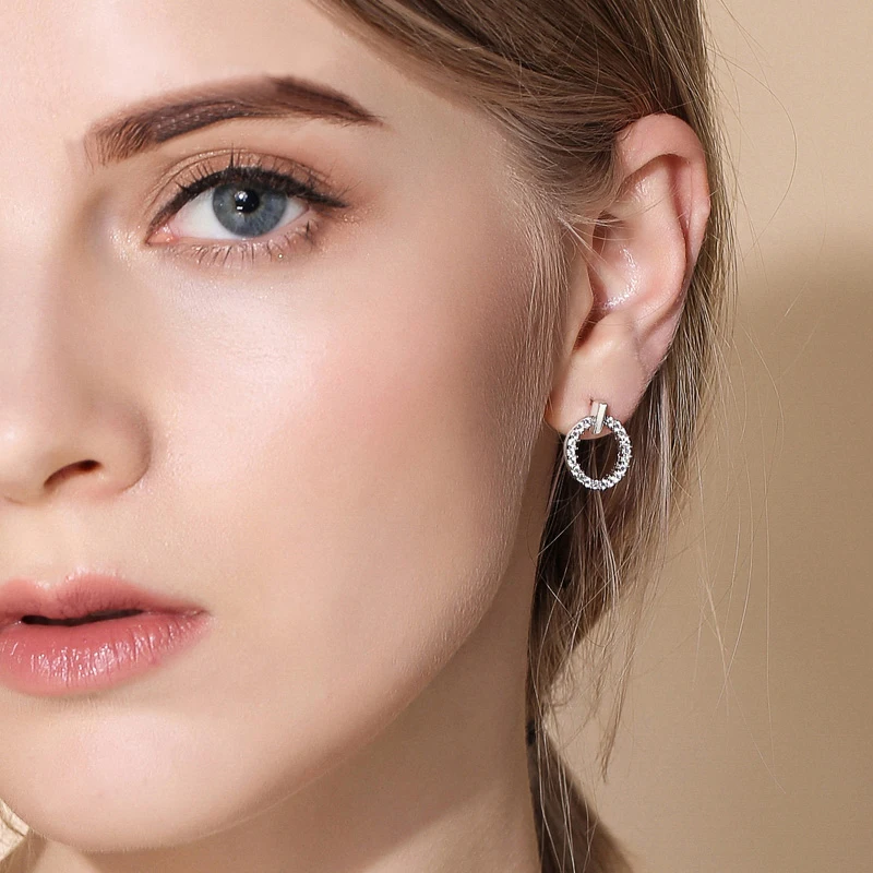 LByzHan – boucles d'oreilles rondes en argent Sterling 100% véritable 925 avec strass, bijoux géométriques pour femmes 3