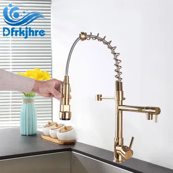 Golden Spring Kitchen Faucet Pull out Side Sprayer Mixer Tap Sink Faucet Dual Spout Single Handle 360 Rotation Kitchen Faucets
Golden Spring Kitchen Faucet Pull out Side Sprayer Mixer Tap Sink Faucet Dual Spout Single Handle 360 Rotation Kitchen Faucets