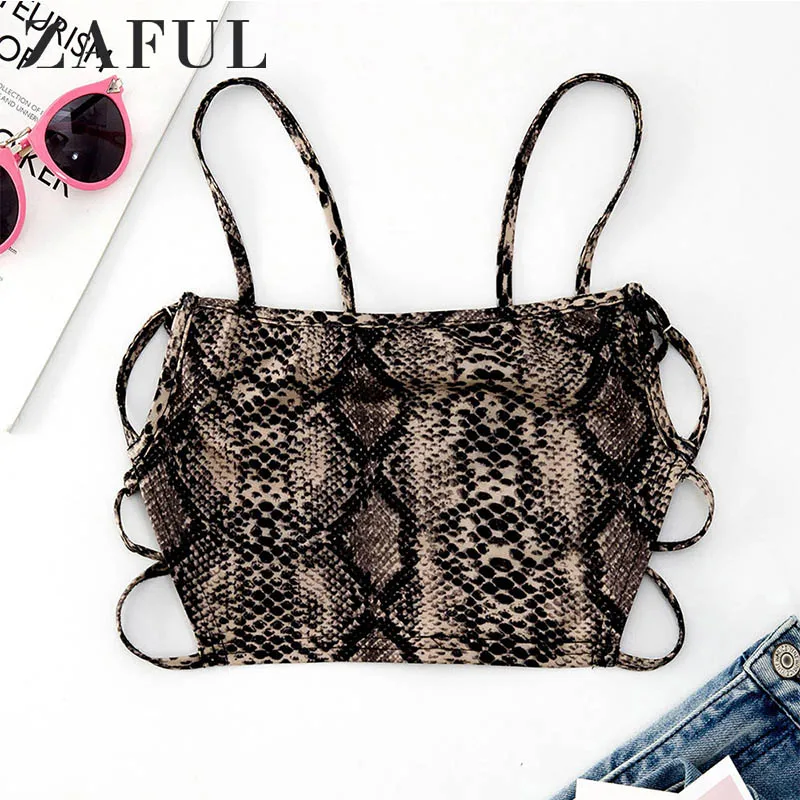 

ZAFUL Strappy Open Back Snake Print Cami Top Spaghetti Strap Short Shirt Women Blackless Camis Tie Sexy Tops Streetwear 2019