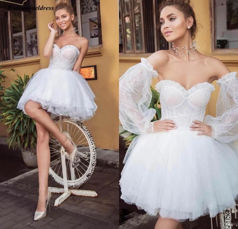 Unique Design Short Lace Wedding Dresses Sweetheart Zipper Back Boho Country Bridal Gowns With Detachable Sleeves Abiti Da Sposa
Unique Design Short Lace Wedding Dresses Sweetheart Zipper Back Boho Country Bridal Gowns With Detachable Sleeves Abiti Da Sposa