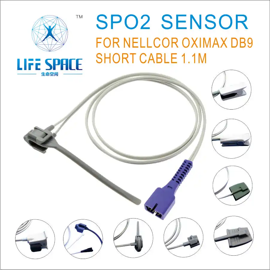 

SA-02 Reusable Spo2 Oxygen Sensor Cable 1.1M Child Neonate clip silicone wrap Y-model For NELLCOR OXIMAX DB9 patient monitor