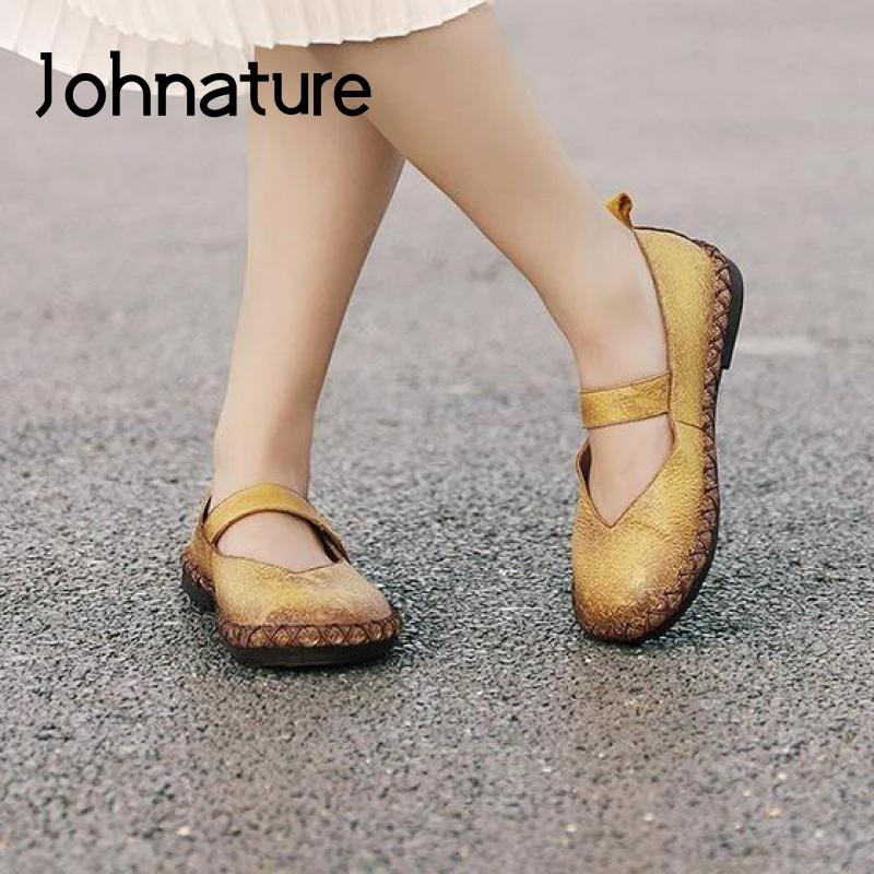 Johnature/Новинка 2020 года сезон весна женская обувь на плоской подошве из натуральной