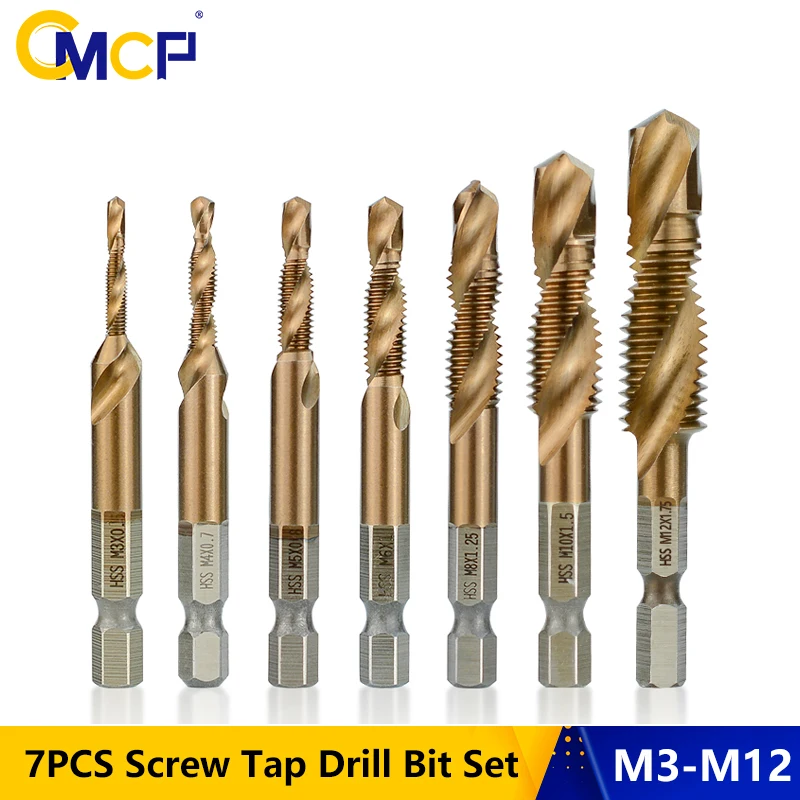 CMCP 1/4 Hex Shank HSS Metric Thread Tap 7PCS TiCN Coated Hand Screw Taps M3 M4 M5 M6 M8 M10 M12 Screw Tap Drill Bits
CMCP 1/4 Hex Shank HSS Metric Thread Tap 7PCS TiCN Coated Hand Screw Taps M3 M4 M5 M6 M8 M10 M12 Screw Tap Drill Bits