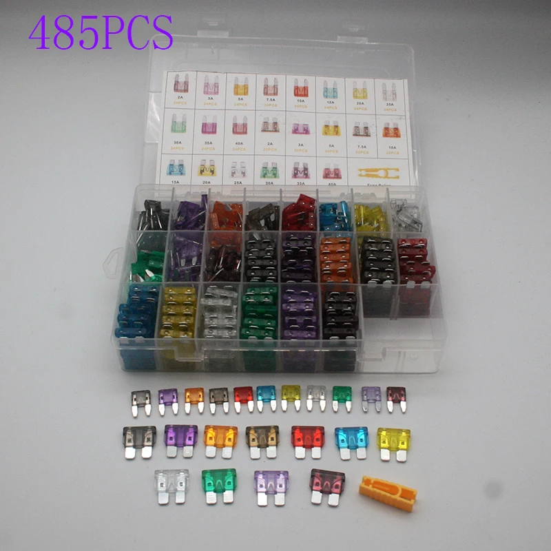 

485PCS Car Fuses Medium and small2A 3A 5A 7.5A 10A 15A 20A 25A 30A Amp with Box Clip Assortment Auto Blade Type Fuse Set Truck