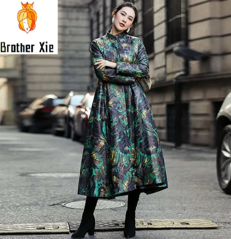 Genuine Leather Women Down Coats Designer New Medium Length Printed Stand Collar Single Breasted Loose Female Trench Cloak Coats 
Genuine Leather Women Down Coats Designer New Medium Length Printed Stand Collar Single Breasted Loose Female Trench Cloak Coats