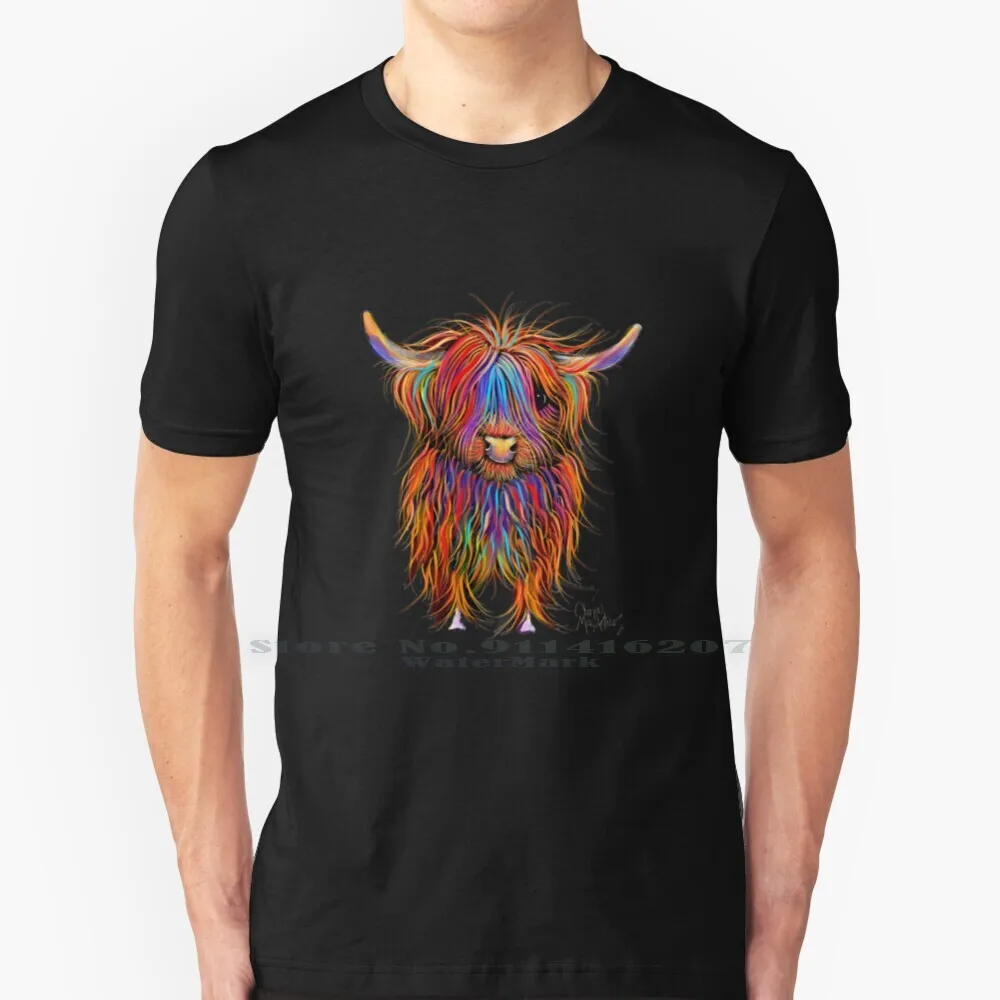 

Cow Print Scottish Highland ' Pumphrey ' By Shirley Macarthur T Shirt 100% Pure Cotton Highland Cow Scottish Cow Hairy Cow Cow