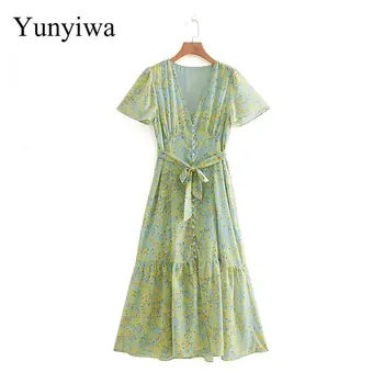 2020 Euro Women V Neck Floral Print Buttons Midi Vestidos Short Sleeve Sashes Dress Ladies Chic Hem Ruffles Long Dresses
2020 Euro Women V Neck Floral Print Buttons Midi Vestidos Short Sleeve Sashes Dress Ladies Chic Hem Ruffles Long Dresses