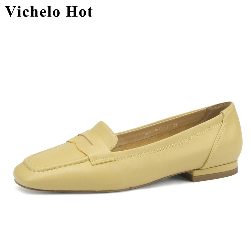 Vichelo Hot spring sweet loafers natural sheep leather Korean girl square toe splicing low heels yellow color concise pumps l07
Vichelo Hot spring sweet loafers natural sheep leather Korean girl square toe splicing low heels yellow color concise pumps l07