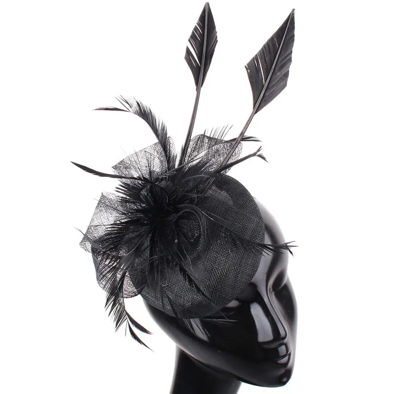 

Sinamay Wedding Chic Fascinator Hats Women Elegant Fashion Headpiece Hairpin Bride Wedding Millinery Cap Fancy Feather Headwear