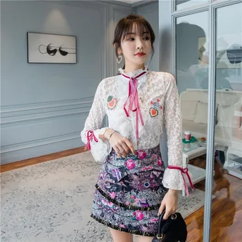 2020 Spring Lady Runway Skirt 2Piece Set Women Office Outfits Flare Sleeve Embroidery Lace Top and Print Tassel Skirt Suit Sets
2020 Spring Lady Runway Skirt 2Piece Set Women Office Outfits Flare Sleeve Embroidery Lace Top and Print Tassel Skirt Suit Sets