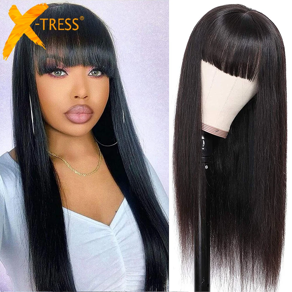 Natural Black Color Synthetic Hair Wigs With Bangs Long Straight Pre Plucked Hairline High Temperature Machine Made Wig X-TRESS
Natural Black Color Synthetic Hair Wigs With Bangs Long Straight Pre Plucked Hairline High Temperature Machine Made Wig X-TRESS