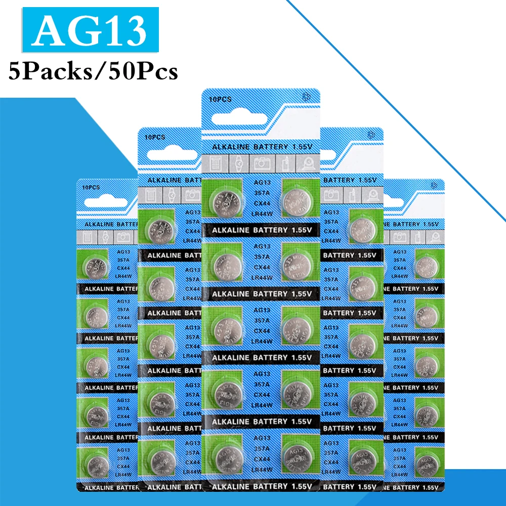 50PCS/ 5 Pack AG13 1.5V LR44 L1154 RW82 RW42 SR1154 SP76 A76 357A pila lr44 SR44 AG 13 Alkaline Button Cell Coin Battery
50PCS/ 5 Pack AG13 1.5V LR44 L1154 RW82 RW42 SR1154 SP76 A76 357A pila lr44 SR44 AG 13 Alkaline Button Cell Coin Battery