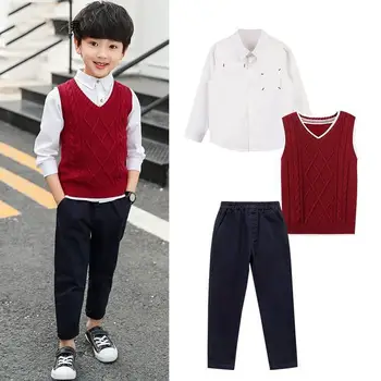 2019 Spring Autumn Fashion Children Boys Cotton Casual Clothes Kids Boys Knitted Vest + Shirt + Long Pants 3pcs Teens Sets F135 
2019 Spring Autumn Fashion Children Boys Cotton Casual Clothes Kids Boys Knitted Vest + Shirt + Long Pants 3pcs Teens Sets F135